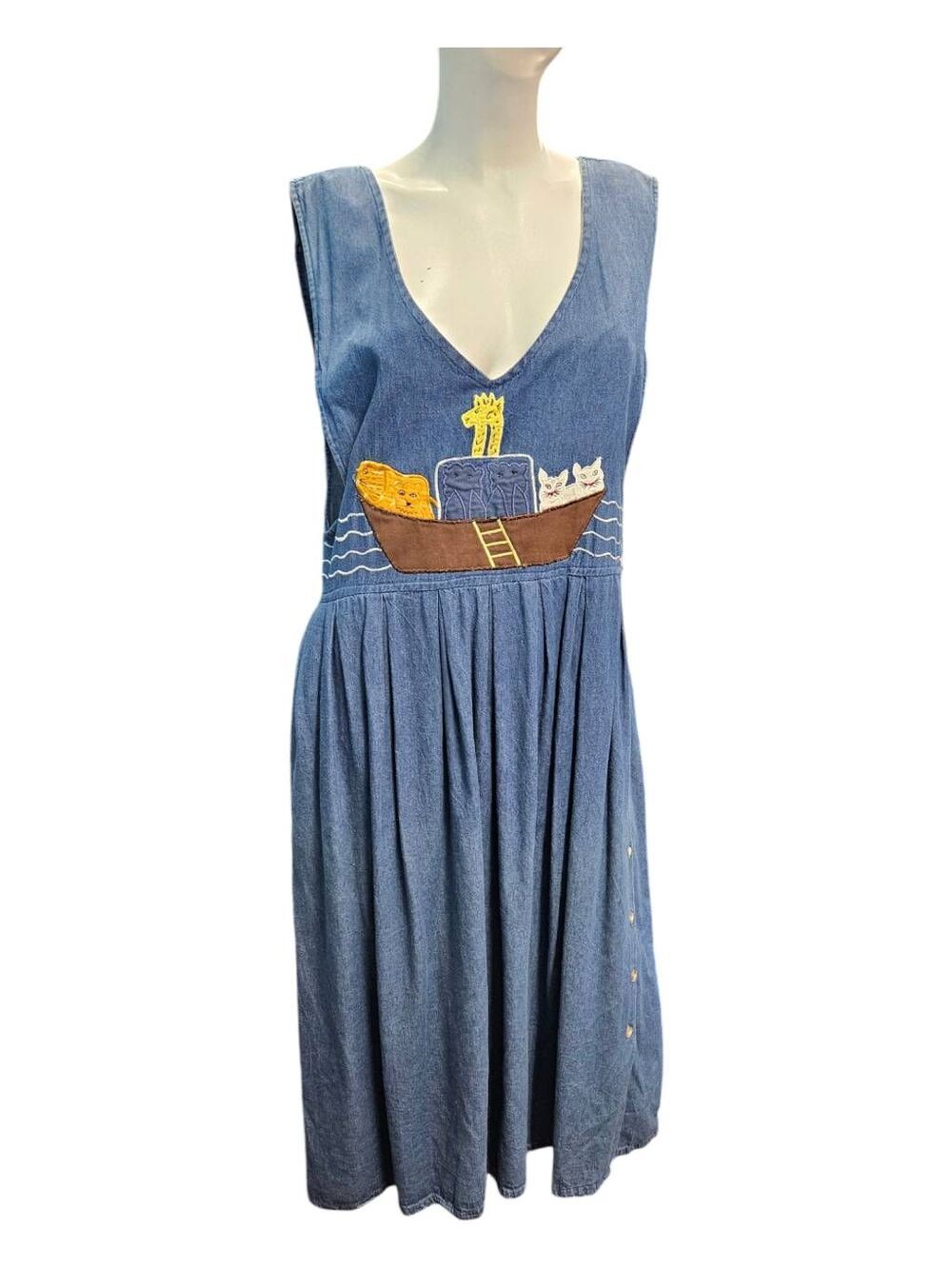 Natural Impression Long Jean Jumper Dress Noah's Arc Embroidered Womens Size Med